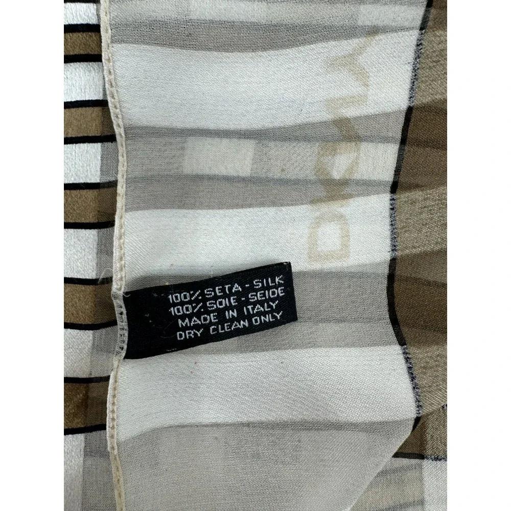DKNY Womens Cream Tone On Tone Stripe Geometric Rectangular Silk Scarf Italy‎